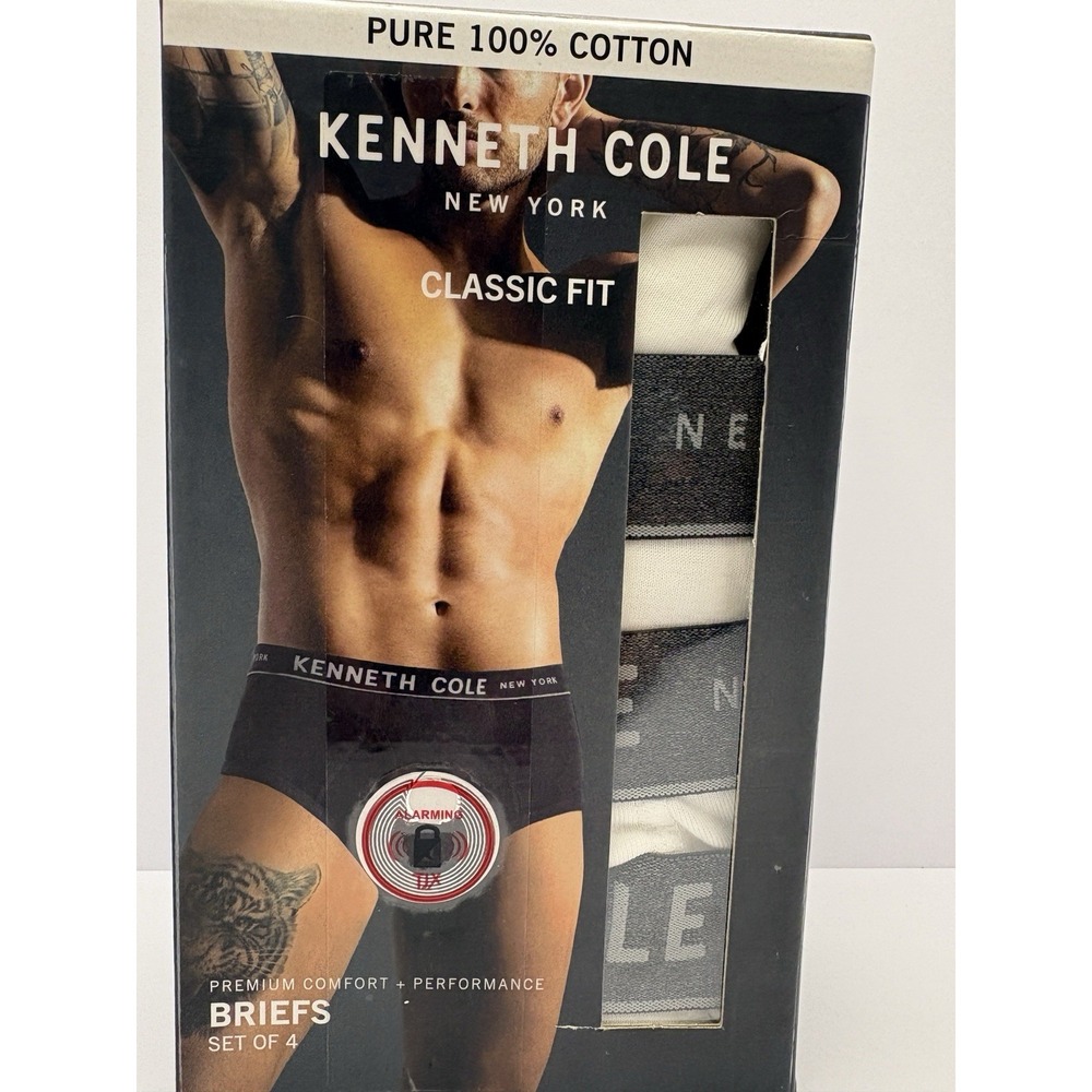 (NEW)  Kenneth Cole 4 Pack Briefs Men's  Small Black 100% Cotton Tag Free Soft